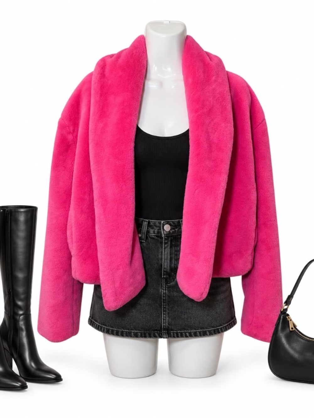 eesome Hot Pink Faux Fur Open Front Jacket Small